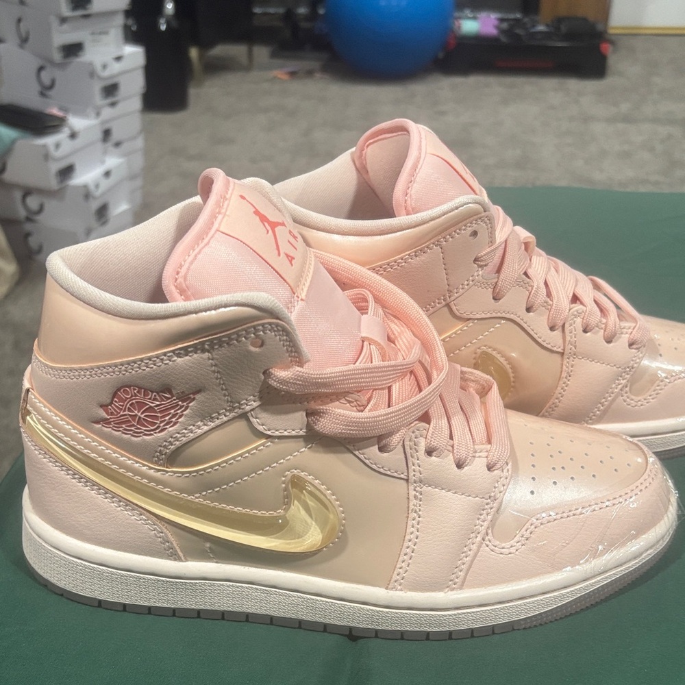 Jordan Women's Mid-Top Sneakers in Pink and Gold